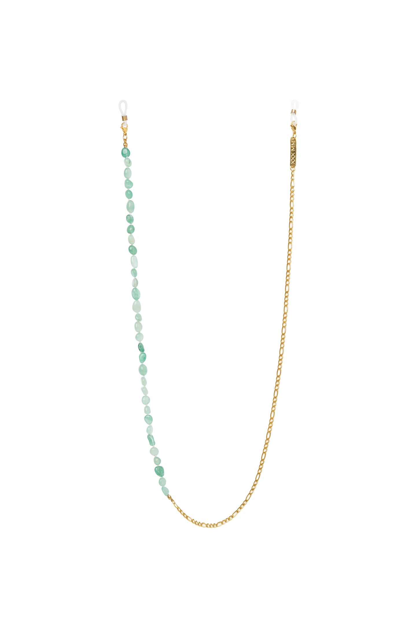 Semi-precious eyewear chain gold plated, crafted in Bali for feminine style.