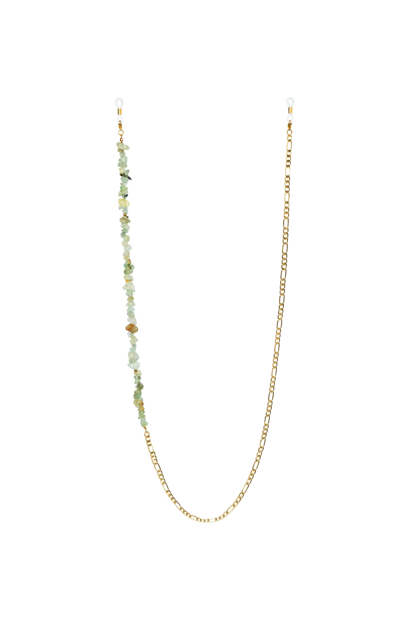 Women’s Bali gold eyewear chain with polished stone detail, elegant and handmade.