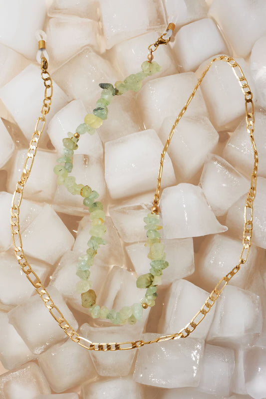 Mixed-gender gold chain for eyewear, semi-precious gemstone Bali handmade edition.