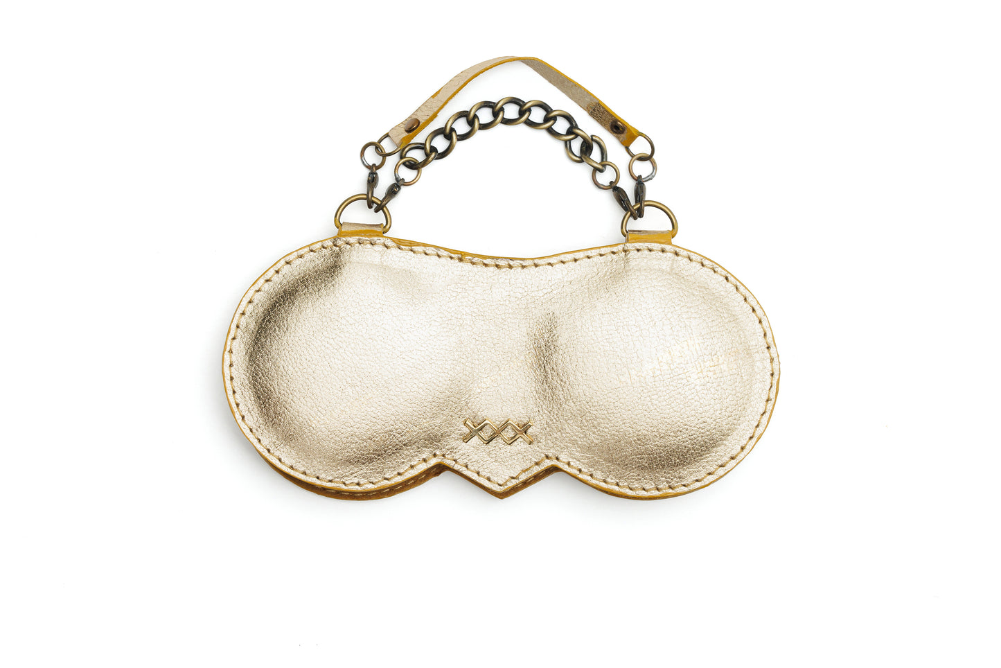 Gold leather eyewear pouch handcrafted in Kerobokan, luxurious finish designed to shield lenses safely.