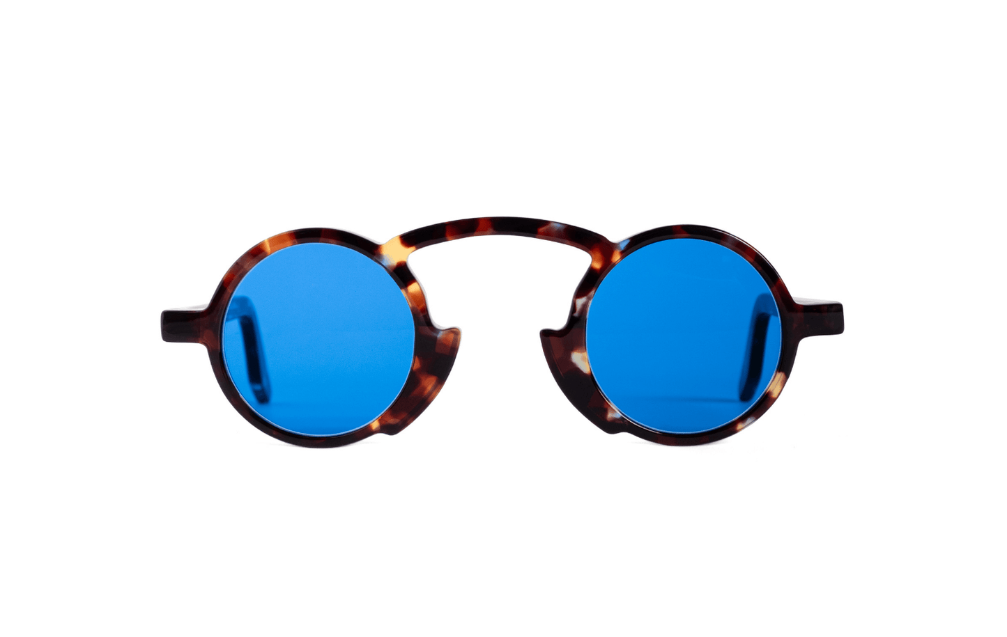 handmade round tortoiseshell sunglasses with blue reflective polarized lenses – unisex – Maison Mata