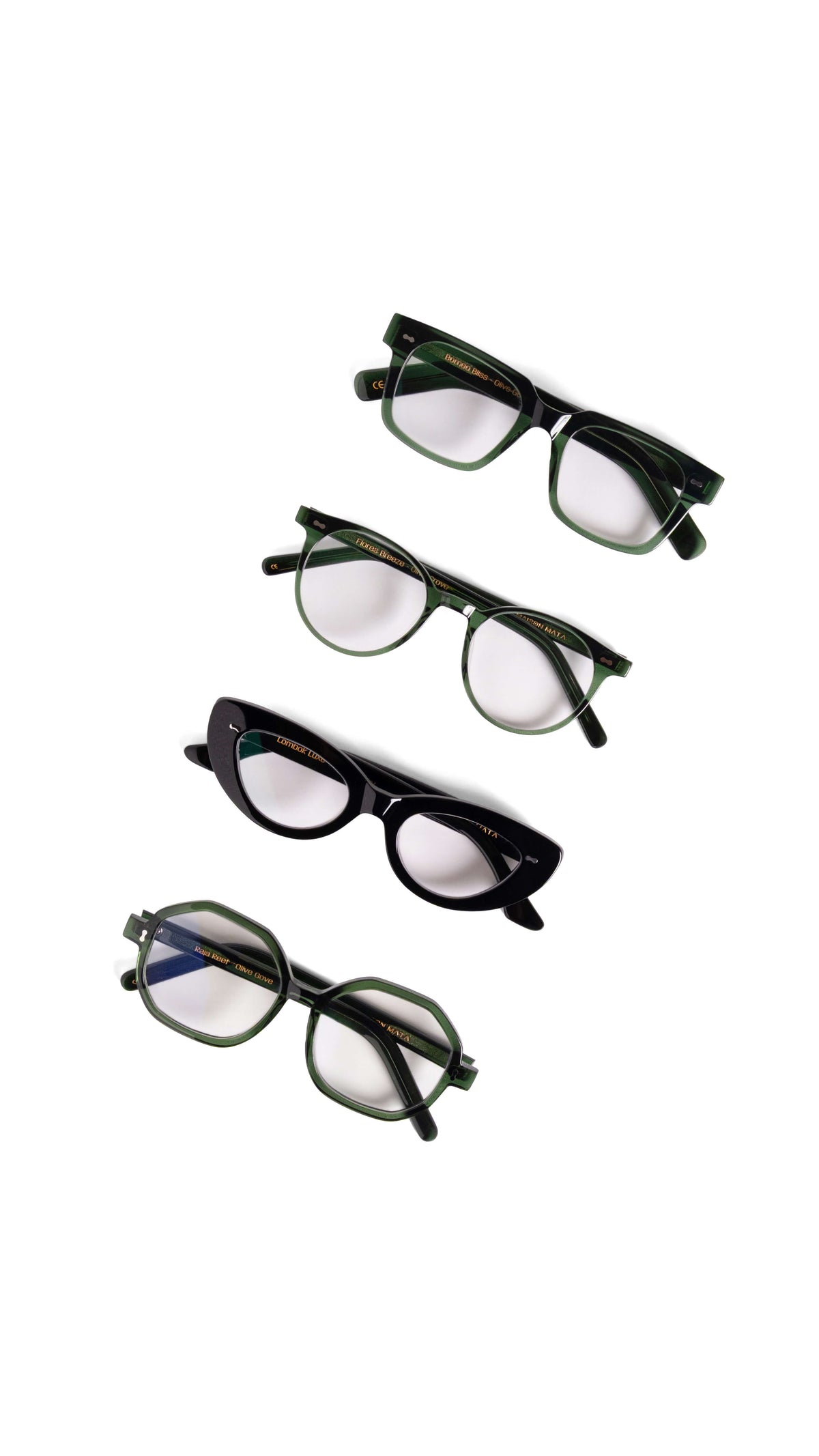 Olive-green acetate optical glasses with blue-light protection from Maison Mata.