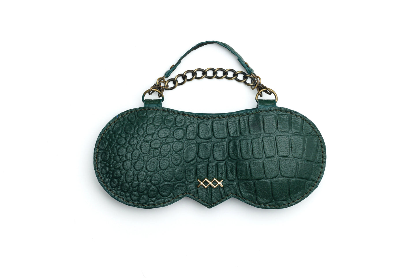 Green leather glasses pouch handmade in Kerobokan, minimalist cover for sunglasses and optical lenses.