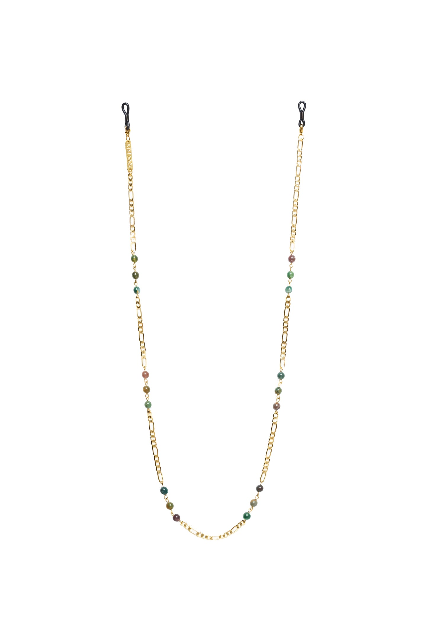 Unisex gold gemstone eyewear chain handmade in Bali, subtle and refined.