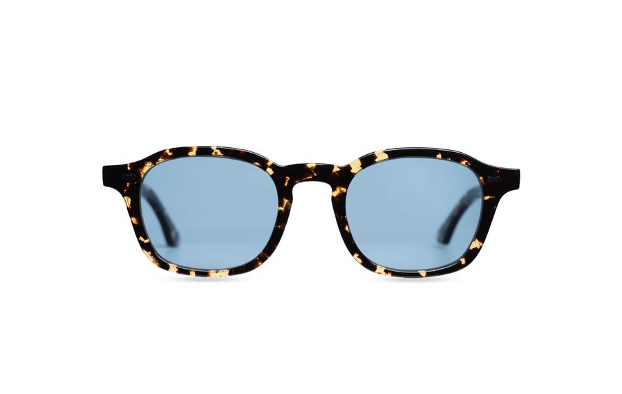 Maison Mata Sumba Hills Black Sun black and yellow tortoiseshell acetate square sunglasses, front view with polarized lenses