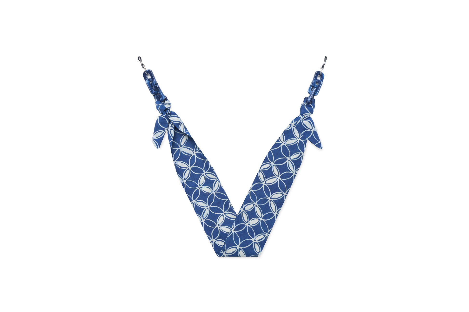 Artisanal Java batik shibori chain designed for sunglasses, premium accessory with heritage pattern.