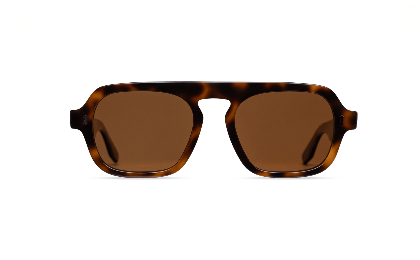 Maison Mata handmade brown tortoise navigator acetate sunglasses with double bridge, front view with brown lenses — lunettes de soleil navigateur écaille verres bruns — kacamata navigator tortoise coklat — gafas carey — Bali handmade eyewear
