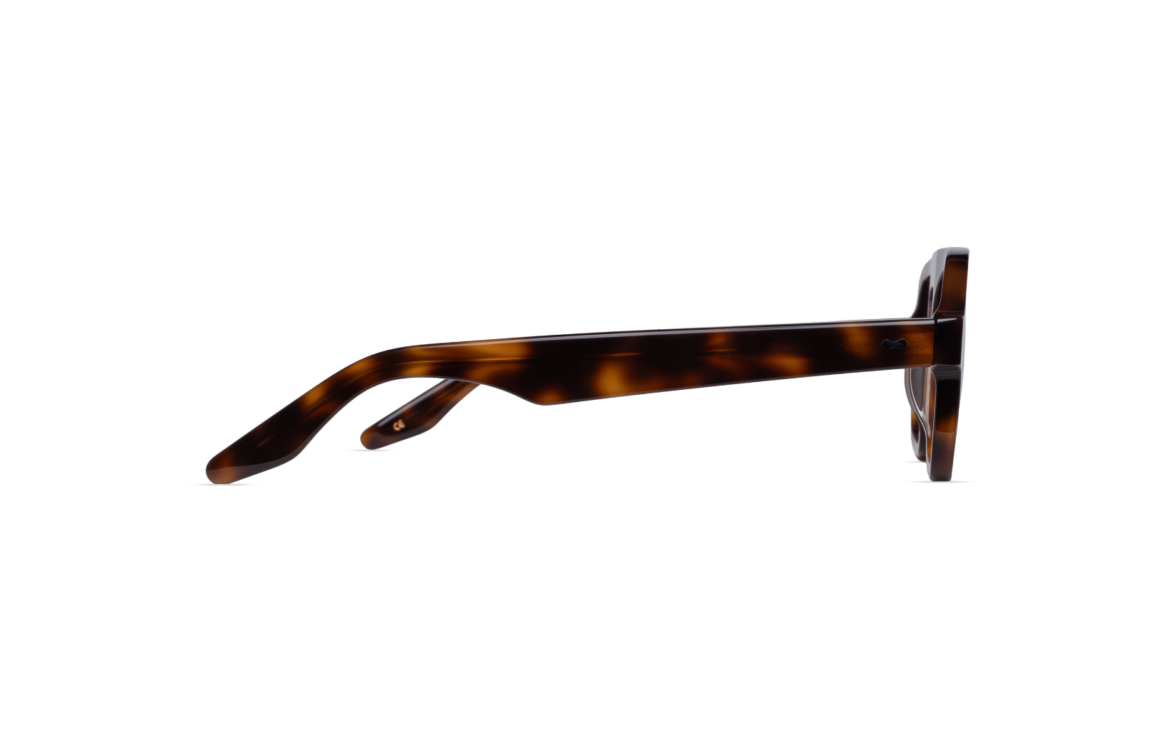 Maison Mata handmade brown tortoise acetate sunglasses, side temple view — lunettes de soleil écaille profil — kacamata tortoise coklat samping — gafas carey — Bali handmade eyewear