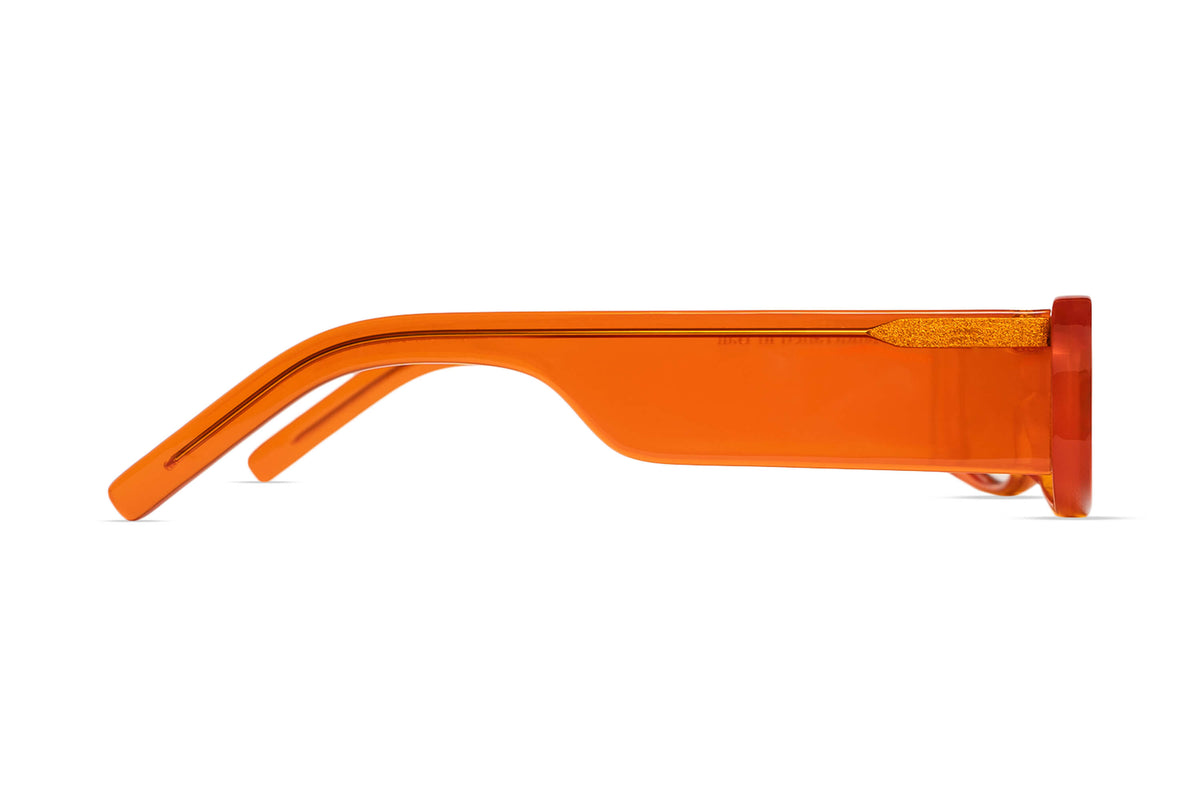 Maison Mata Muse translucent orange acetate rectangular frame, side temple view