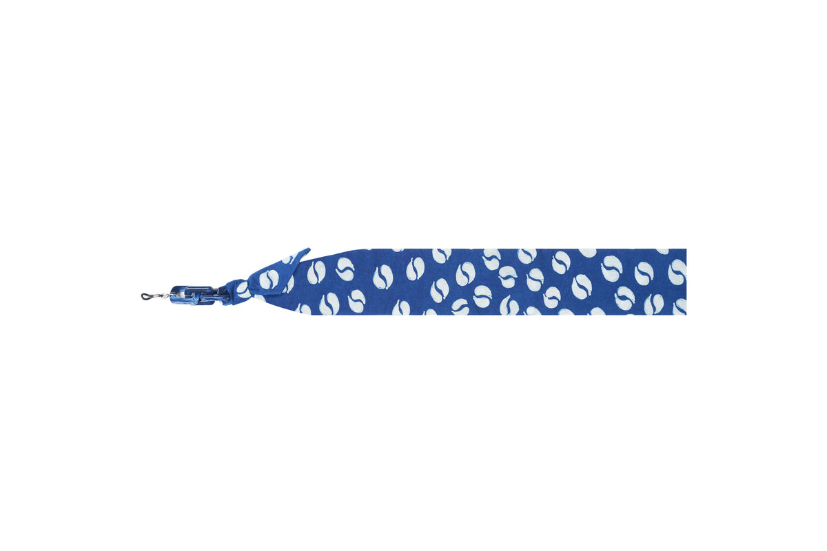 Maison Mata Maha Indigo Seed glasses chain in shibori batik cotton, indigo dyed in Java and assembled in Bali