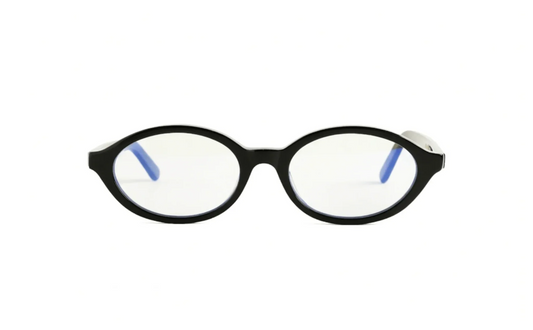 Cove oval optical glasses black acetate with transparent blue light lenses – Maison Mata