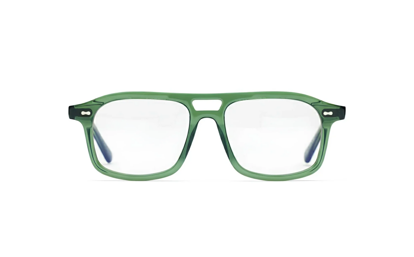 Eyewear aviator green acetate with blue-light protection fitted by Maison Mata opticians in Canggu in Bali.