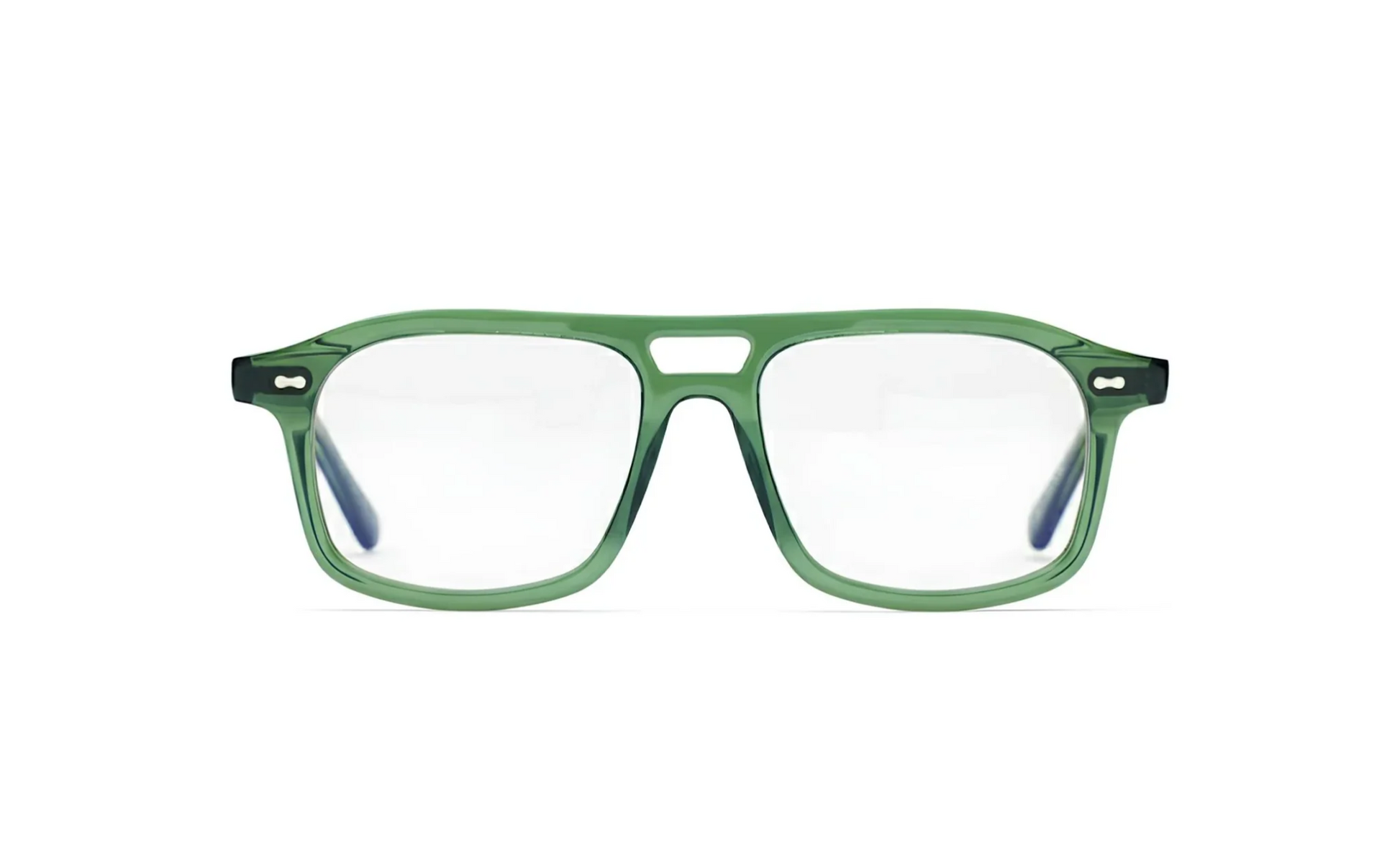 Eyewear aviator green acetate with blue-light protection fitted by Maison Mata opticians in Canggu in Bali.