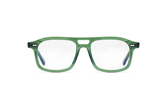 Eyewear aviator green acetate with blue-light protection fitted by Maison Mata opticians in Canggu in Bali.