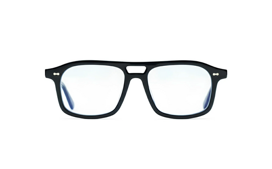 Glasses aviator black acetate with blue-light protection fitted by Maison Mata opticians in Seminyak in Bali.