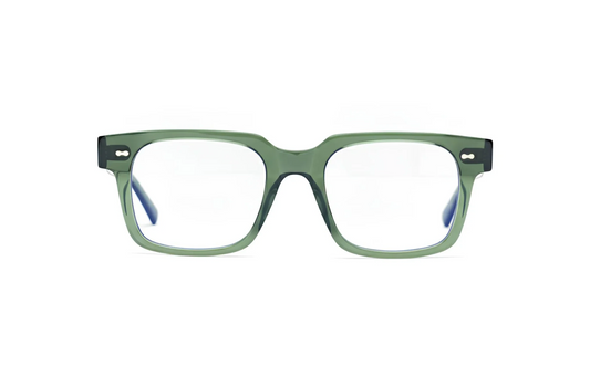 Optical green acetate glasses with blue-light protection fitted by Maison Mata opticians in Canggu in Bali.