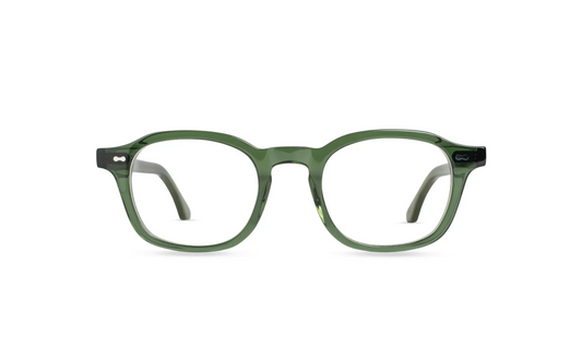 Sumba Hills optical glasses olive green acetate with transparent blue light lenses – Maison Mata