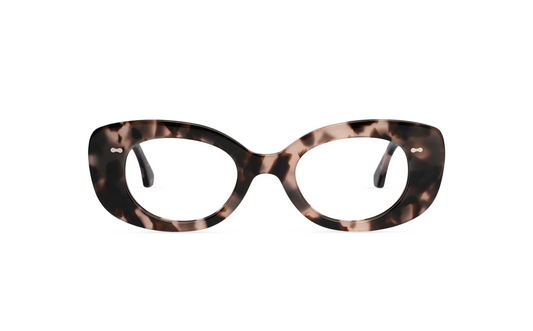 Maison Mata blush pink tortoiseshell acetate butterfly eyeglasses, front view with clear lenses — lunettes de vue papillon acétate écaille rosée — kacamata optik butterfly asetat tortoise merah muda — gafas graduadas mariposa carey rosa — Bali optical eyewear