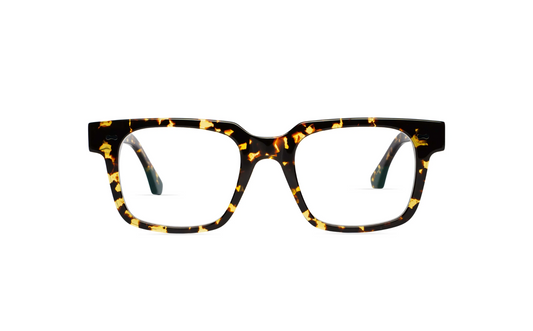 Maison Mata dark tortoiseshell acetate rectangular eyeglasses, front view with clear lenses — lunettes de vue rectangulaires acétate écaille foncée — kacamata optik persegi asetat tortoise gelap — gafas graduadas rectangulares carey oscuro — Bali optical eyewear