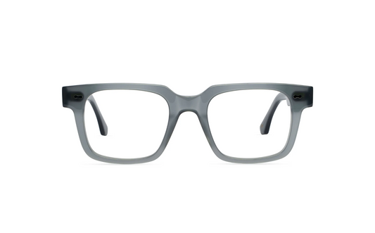 Maison Mata grey blue acetate rectangular eyeglasses, front view with clear lenses — lunettes de vue rectangulaires acétate gris bleuté — kacamata optik persegi asetat abu-abu kebiruan — gafas graduadas rectangulares gris azulado — Bali optical eyewear