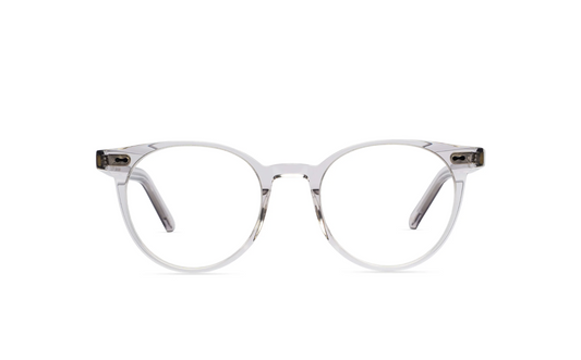 Maison Mata crystal grey acetate round eyeglasses, front view with clear lenses — lunettes de vue rondes acétate gris cristal — kacamata optik bulat asetat abu transparan — gafas graduadas redondas gris cristal — Bali optical eyewear