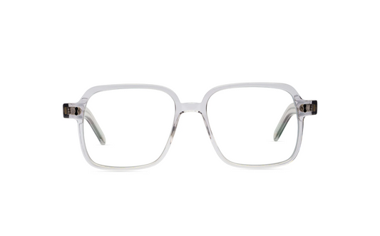 Maison Mata crystal grey acetate square eyeglasses, front view with clear lenses — lunettes de vue carrées acétate gris cristal — kacamata optik kotak asetat abu transparan — gafas graduadas cuadradas gris cristal — Bali optical eyewear