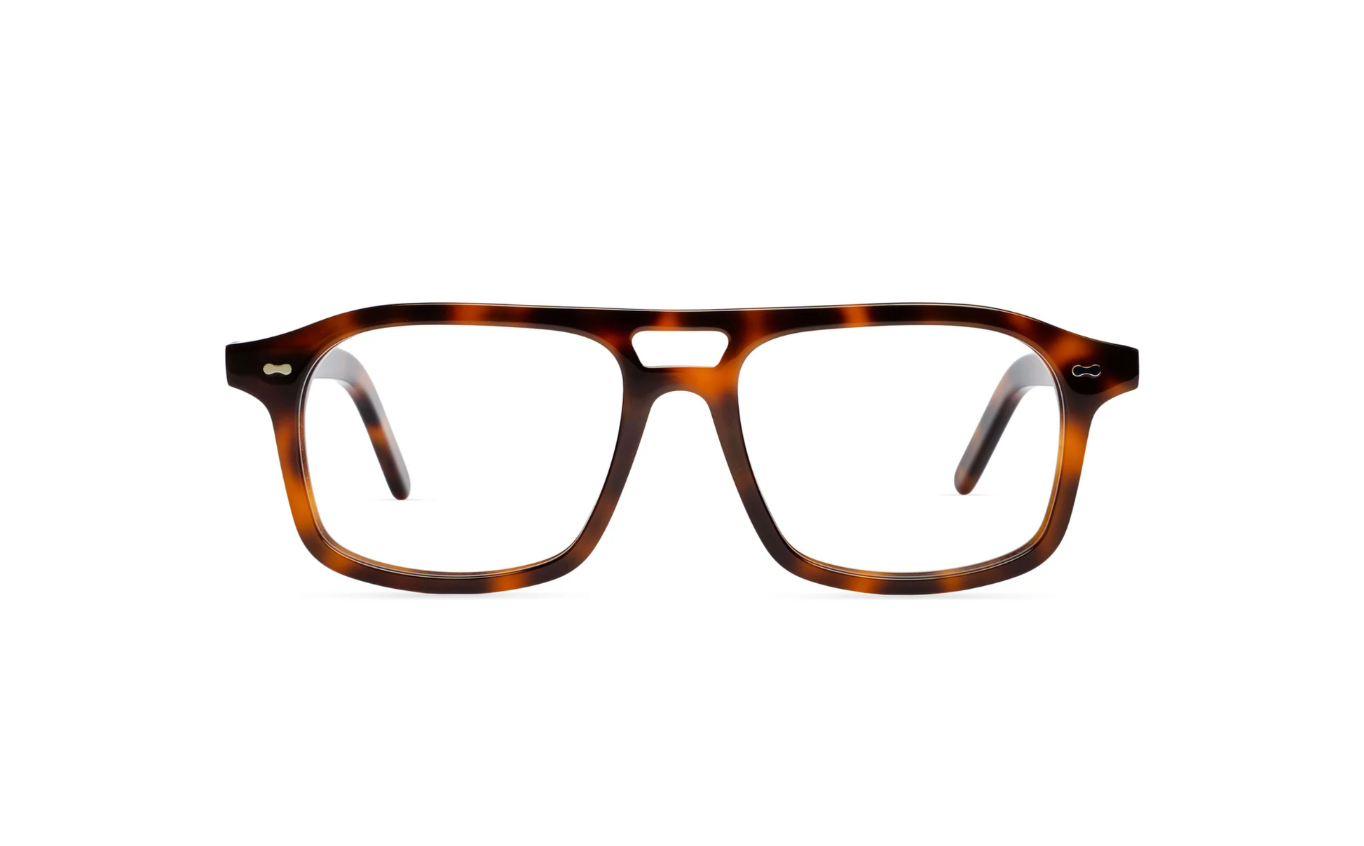 Maison Mata का caramel tortoise एसीटेट एविएटर चश्मा डबल ब्रिज के साथ, साफ लेंस के साथ फ्रंट व्यू — बाली द्वीप का ऑप्टिकल आईवियर