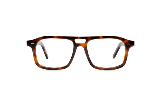 Maison Mata caramel tortoiseshell acetate aviator eyeglasses with double bridge, front view with clear lenses — lunettes de vue aviateur acétate écaille caramel double pont — kacamata optik aviator asetat tortoise karamel — gafas graduadas aviador carey caramelo — Bali optical eyewear