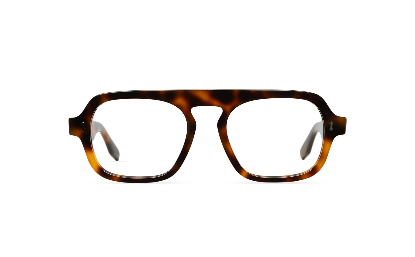 Maison Mata caramel tortoiseshell acetate aviator eyeglasses with double bridge, front view with clear lenses — lunettes de vue aviateur acétate écaille caramel double pont — kacamata optik aviator asetat tortoise karamel — gafas graduadas aviador carey caramelo — Bali optical eyewear