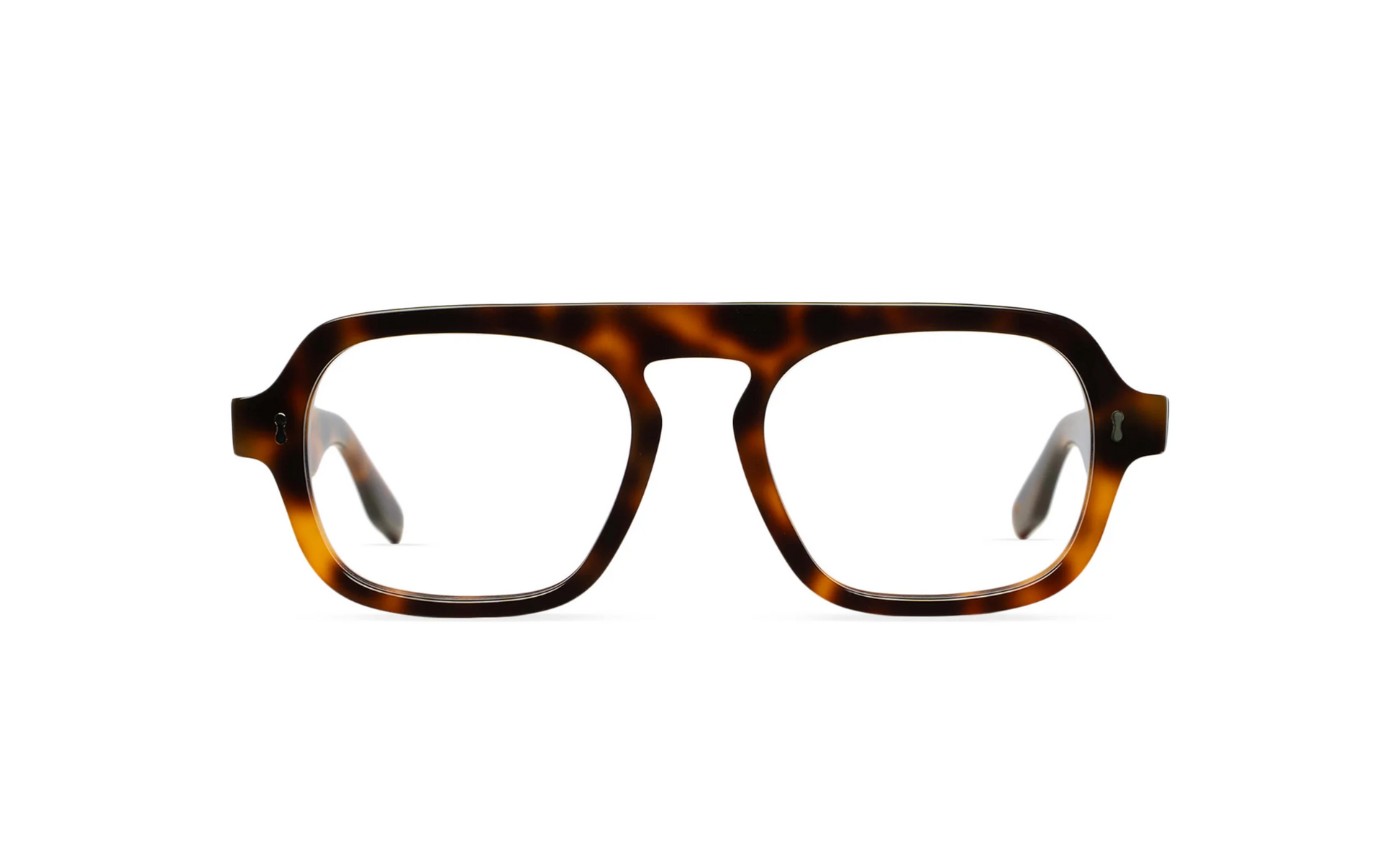 Maison Mata caramel tortoiseshell acetate aviator eyeglasses with double bridge, front view with clear lenses — lunettes de vue aviateur acétate écaille caramel double pont — kacamata optik aviator asetat tortoise karamel — gafas graduadas aviador carey caramelo — Bali optical eyewear