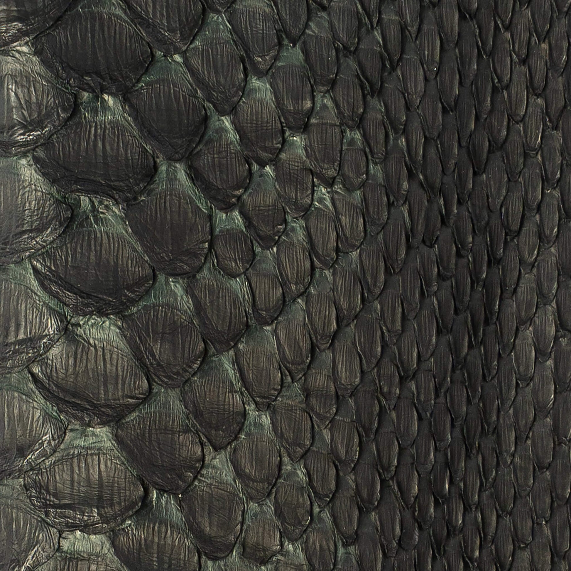 Close-up of the snake-embossed leather on the Maison Mata black snake softcase