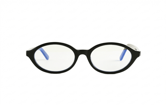 Cove oval optical glasses black acetate with transparent blue light lenses – Maison Mata