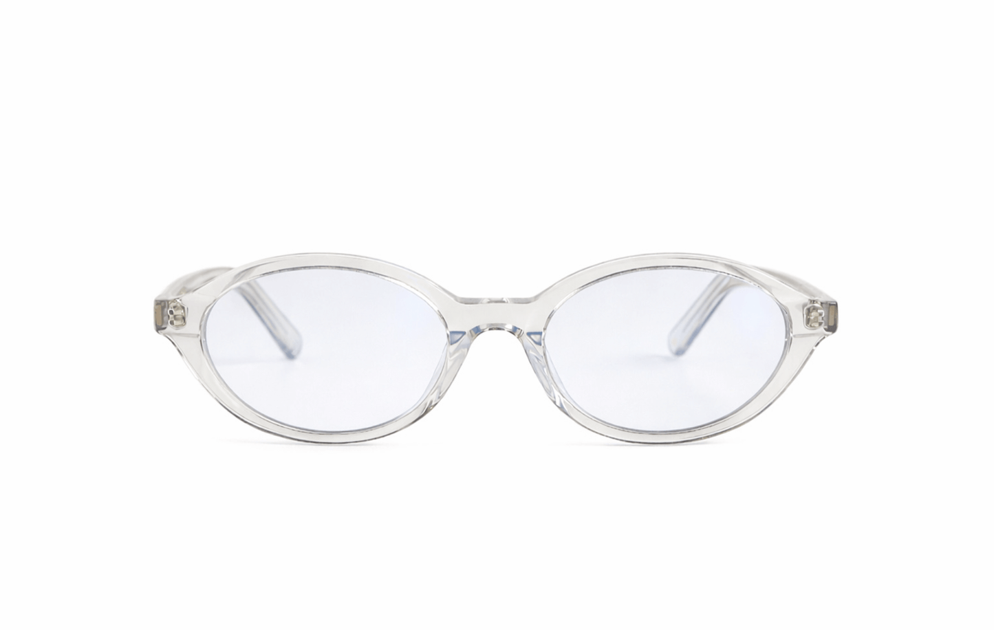 Gafas graduadas ovaladas Cove en acetato gris cristal con cristales transparentes filtro luz azul – Maison Mata
