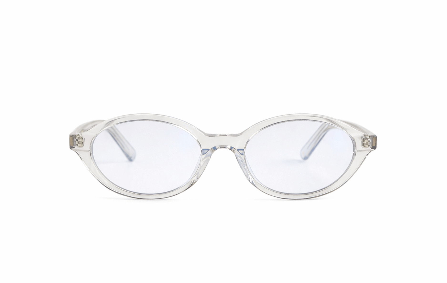 Gafas graduadas ovaladas Cove en acetato gris cristal con cristales transparentes filtro luz azul – Maison Mata