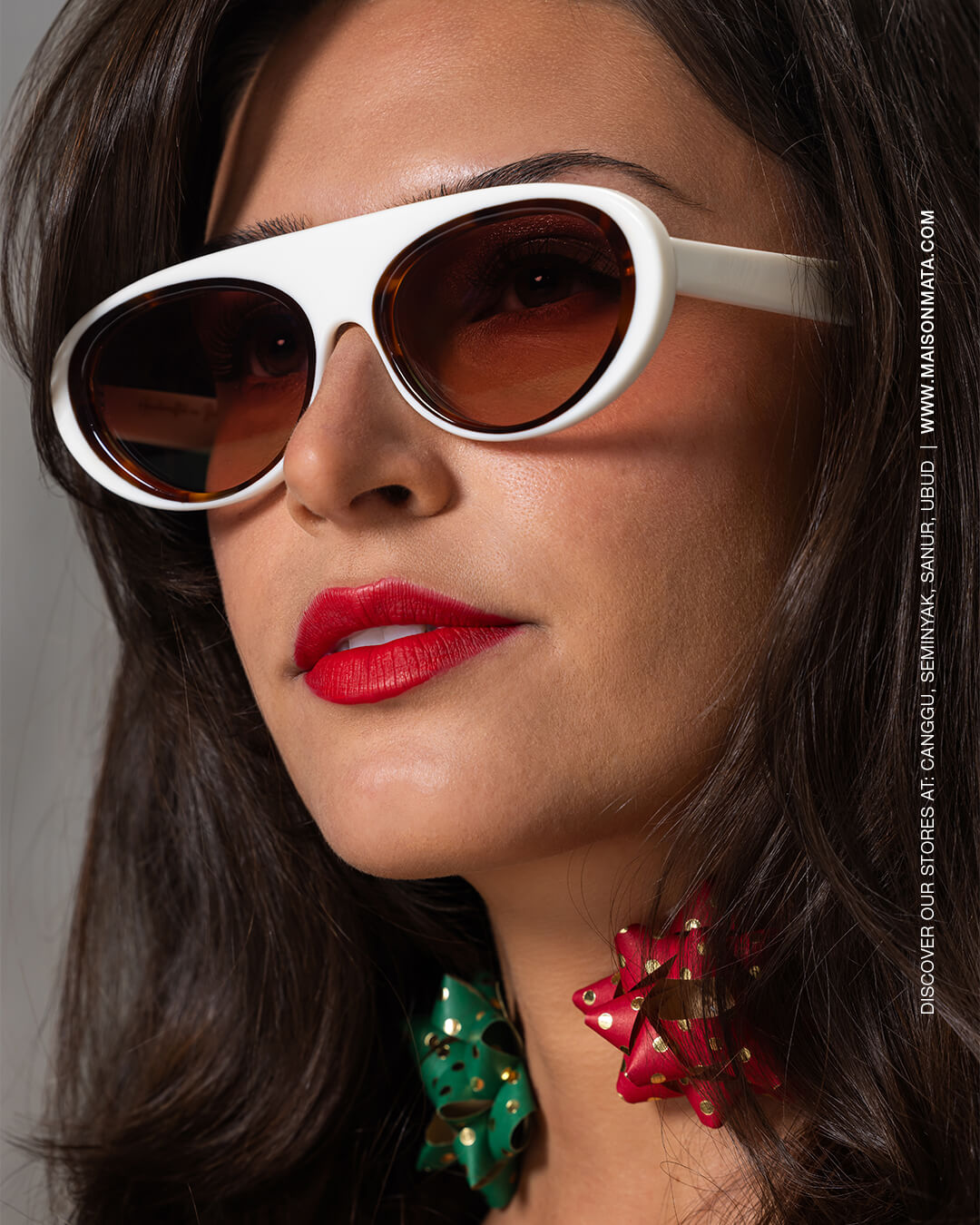 woman wearing handmade white aviator sunglasses – Maison Mata