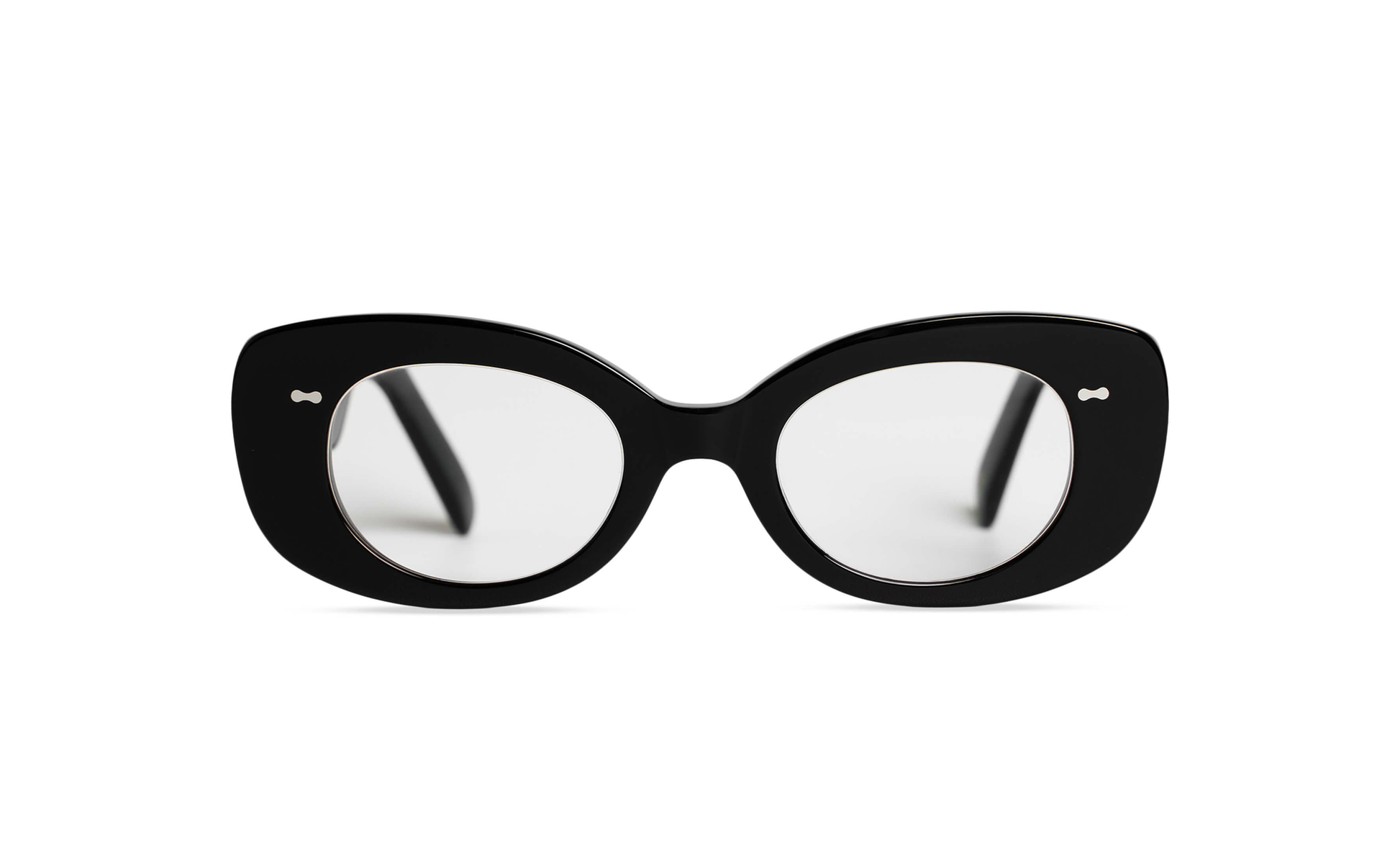 Maison Mata black acetate butterfly eyeglasses, front view with clear lenses — lunettes de vue papillon acétate noir — kacamata optik butterfly asetat hitam — gafas graduadas mariposa negro — Bali optical eyewear