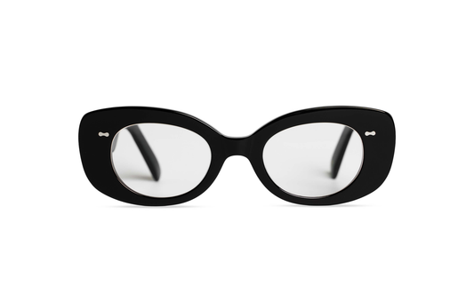 Maison Mata black acetate butterfly eyeglasses, front view with clear lenses — lunettes de vue papillon acétate noir — kacamata optik butterfly asetat hitam — gafas graduadas mariposa negro — Bali optical eyewear