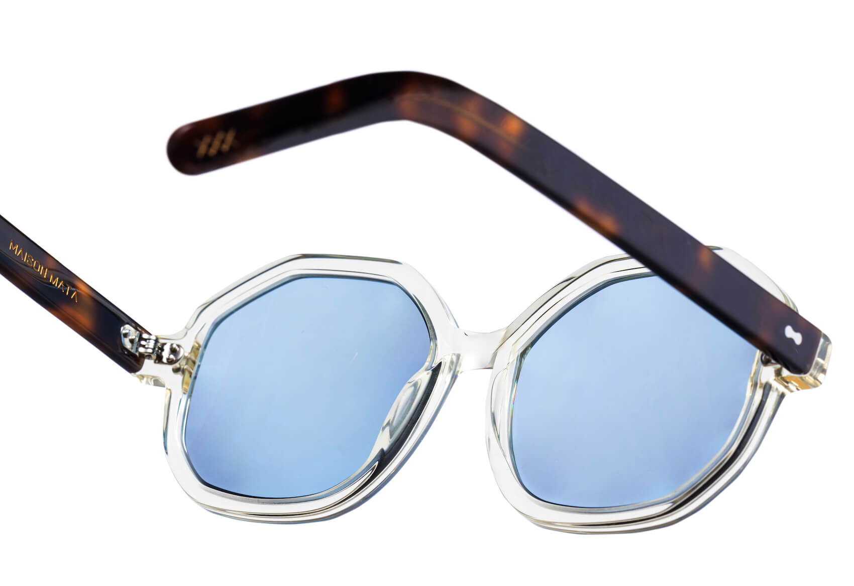 Glasses transparent acetate with blue-light protection fitted by Maison Mata expert opticians in Sanur in Bali.