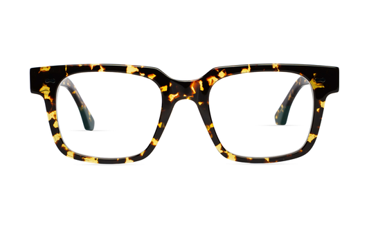 Maison Mata dark tortoiseshell acetate rectangular eyeglasses, front view with clear lenses — lunettes de vue rectangulaires acétate écaille foncée — kacamata optik persegi asetat tortoise gelap — gafas graduadas rectangulares carey oscuro — Bali optical eyewear