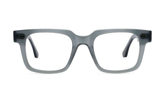 Maison Mata grey blue acetate rectangular eyeglasses, front view with clear lenses — lunettes de vue rectangulaires acétate gris bleuté — kacamata optik persegi asetat abu-abu kebiruan — gafas graduadas rectangulares gris azulado — Bali optical eyewear