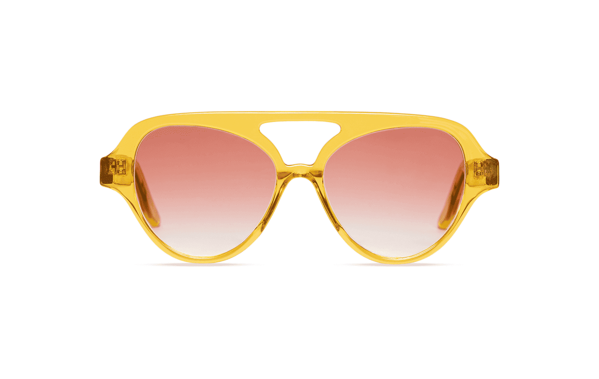Maison Mata Bumblebee handmade translucent yellow acetate aviator sunglasses, front view with pink gradient lenses