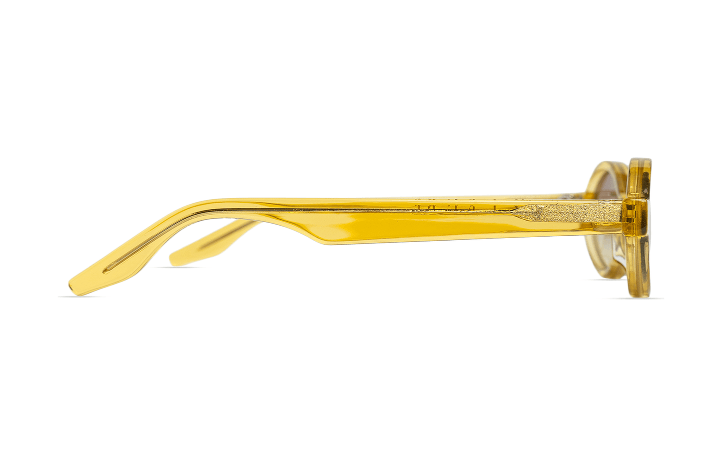 Maison Mata translucent gold acetate oval frame side view — lunettes acétate doré translucide profil — kacamata asetat emas bening samping — Bali handmade acetate eyewear