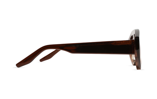 Maison Mata Coca colada translucent brown acetate shield frame, side temple view