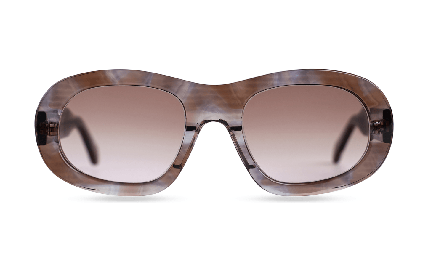 Maison Mata handmade marbled horn acetate oversized oval sunglasses with pink brown gradient lenses — lunettes de soleil ovales oversize acétate marbré verres dégradés rosés — kacamata oval besar asetat marmer lensa merah muda — gafas ovaladas grandes jaspeadas — Bali handmade eyewear