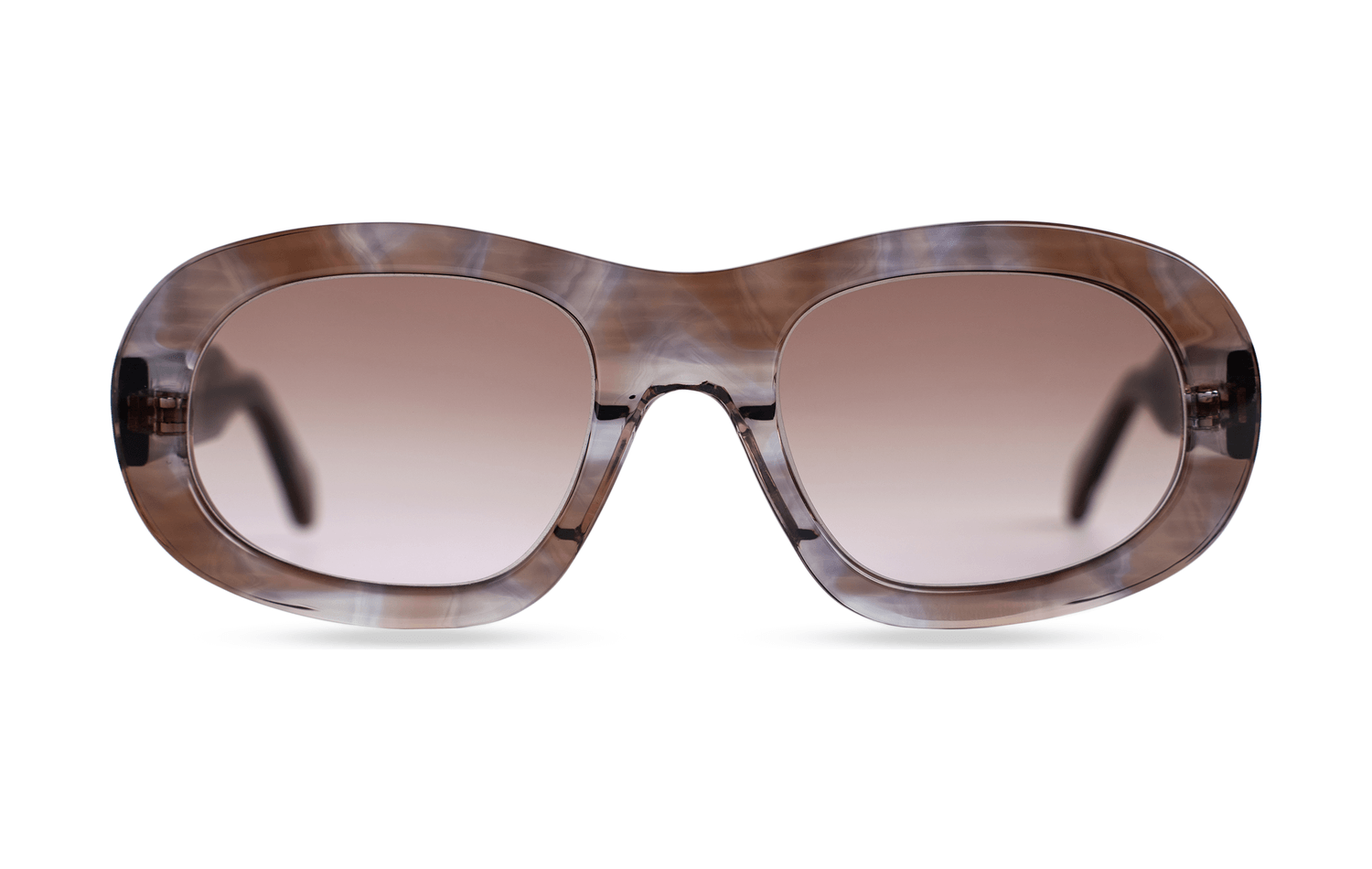 Maison Mata handmade marbled horn acetate oversized oval sunglasses with pink brown gradient lenses — lunettes de soleil ovales oversize acétate marbré verres dégradés rosés — kacamata oval besar asetat marmer lensa merah muda — gafas ovaladas grandes jaspeadas — Bali handmade eyewear