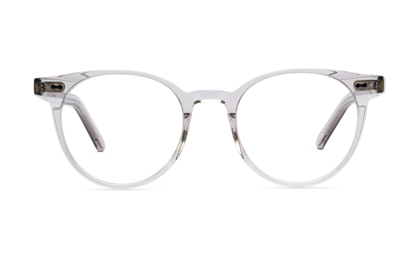 Maison Mata crystal grey acetate round eyeglasses, front view with clear lenses — lunettes de vue rondes acétate gris cristal — kacamata optik bulat asetat abu transparan — gafas graduadas redondas gris cristal — Bali optical eyewear