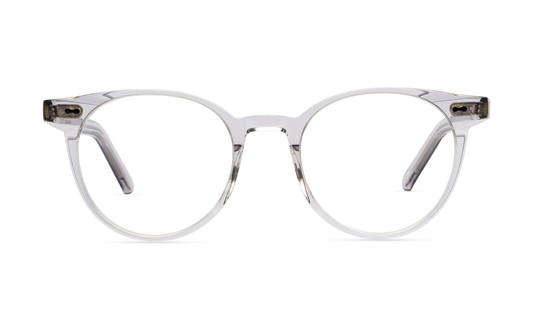 Maison Mata crystal grey acetate round eyeglasses, front view with clear lenses — lunettes de vue rondes acétate gris cristal — kacamata optik bulat asetat abu transparan — gafas graduadas redondas gris cristal — Bali optical eyewear
