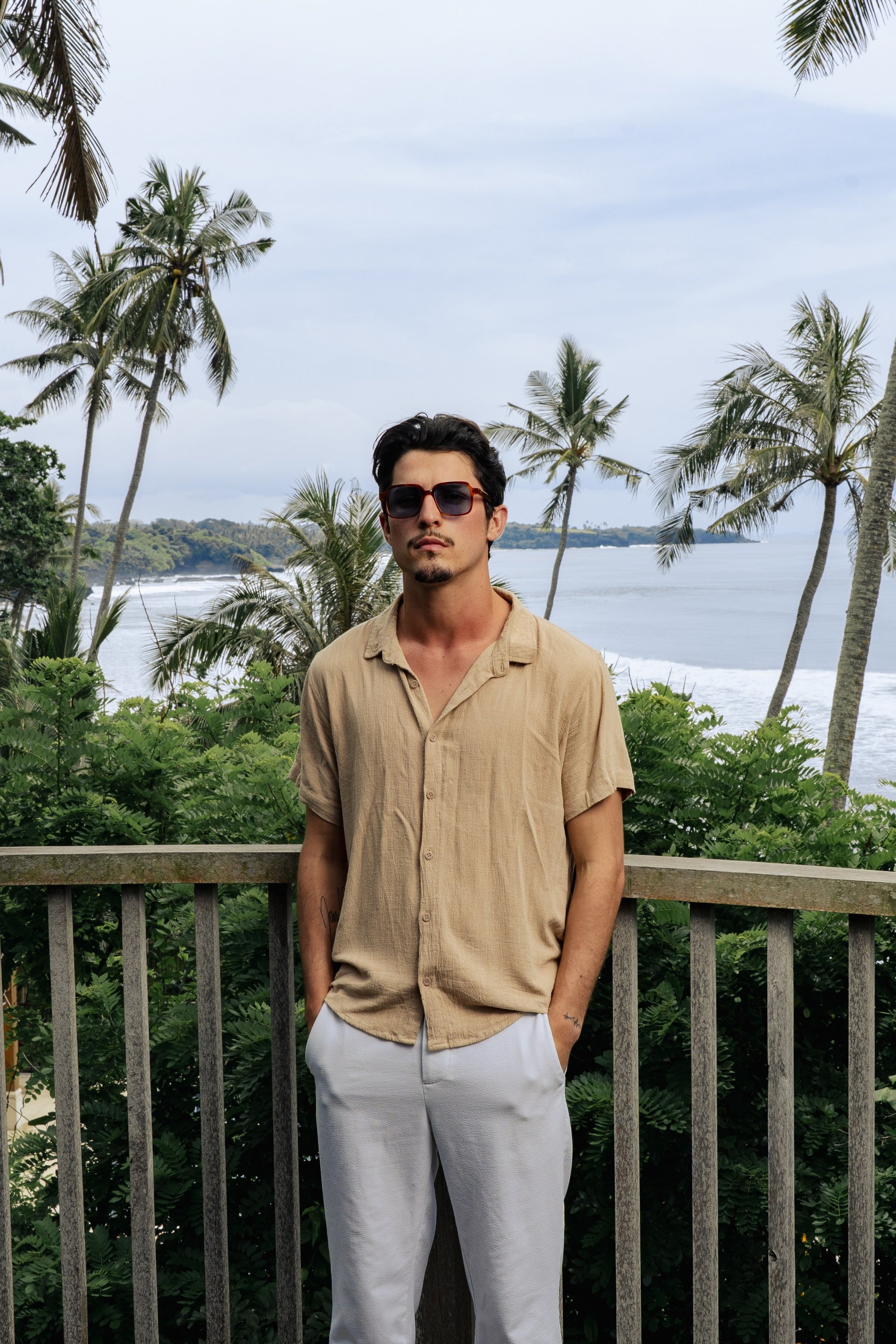 Man in Gili Escape Amber Sun 1970s square sunglasses