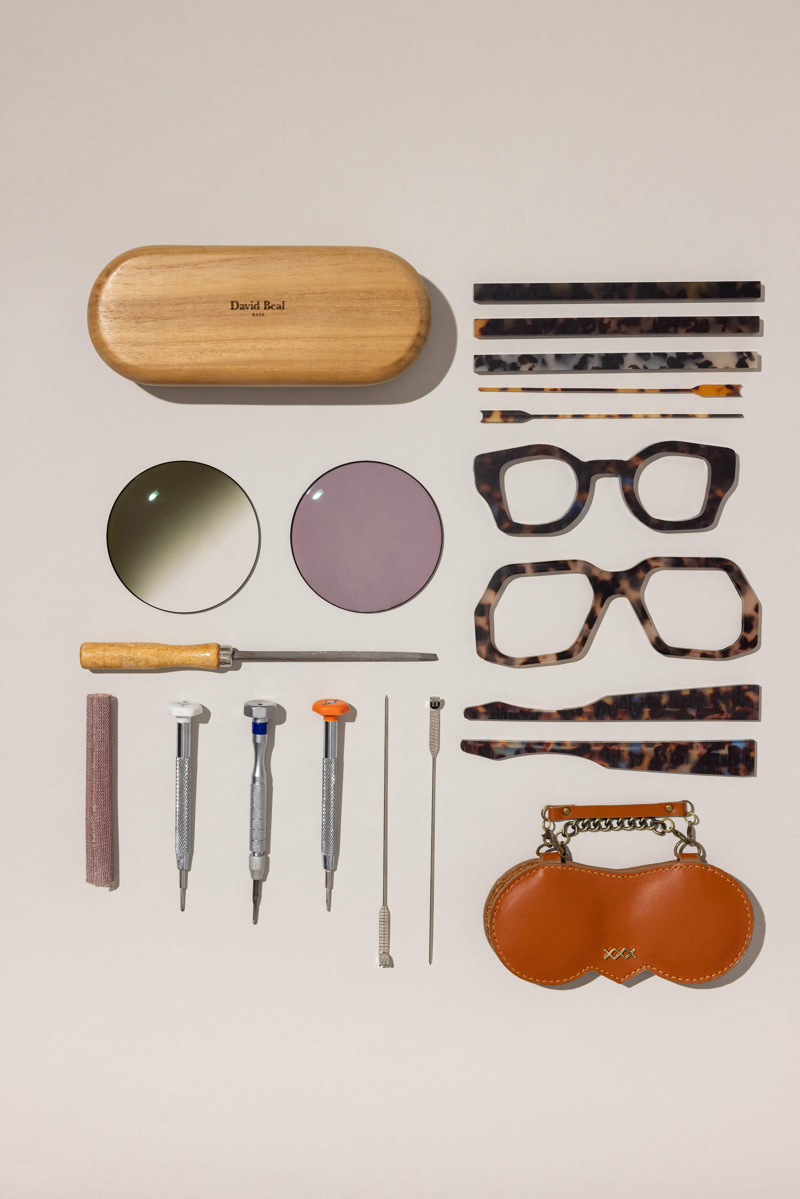 handmade eyewear construction timeline showing all frame components – Maison Mata