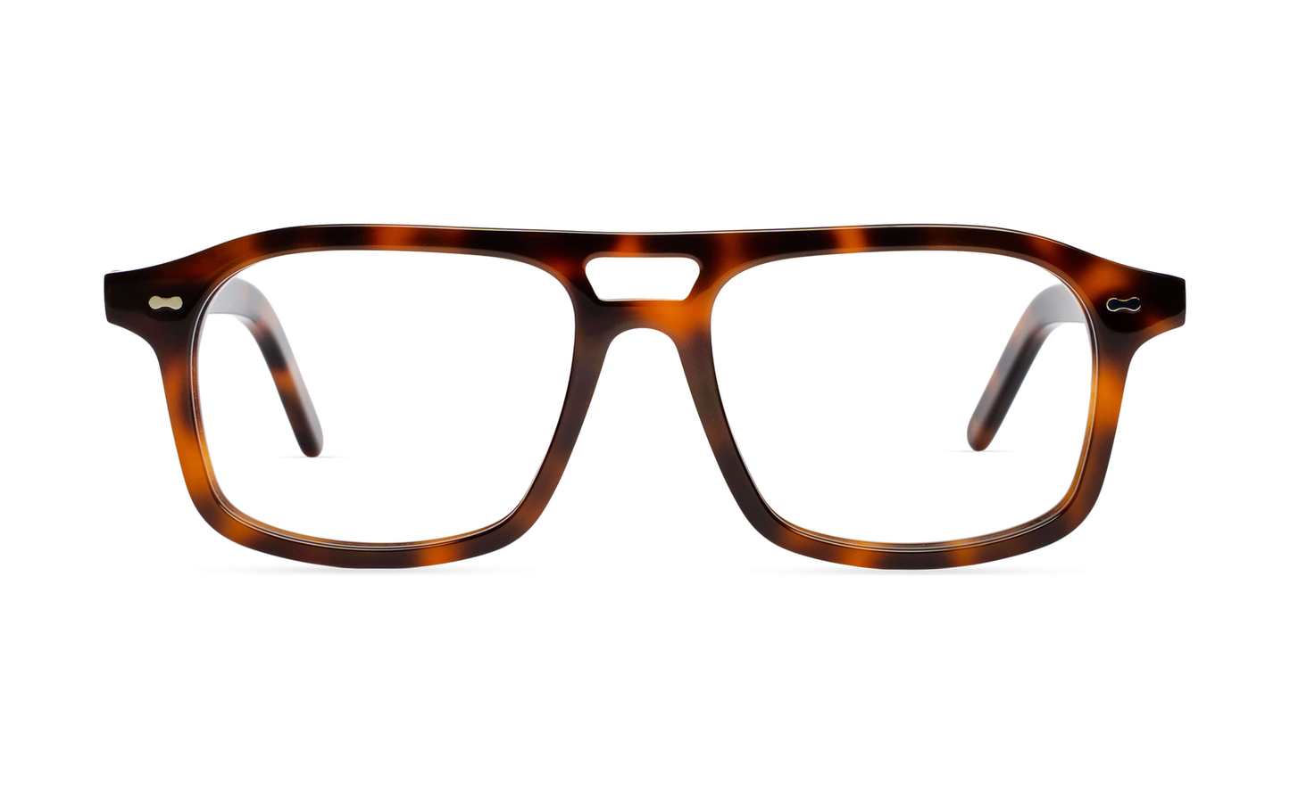 Maison Mata caramel tortoiseshell acetate aviator eyeglasses with double bridge, front view with clear lenses — lunettes de vue aviateur acétate écaille caramel double pont — kacamata optik aviator asetat tortoise karamel — gafas graduadas aviador carey caramelo — Bali optical eyewear